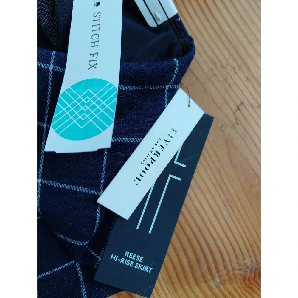 New Liverpool 90s Y2k Navy Blue Plaid Pencil Skirt Sz 6 Petite - Picture 4 of 9
